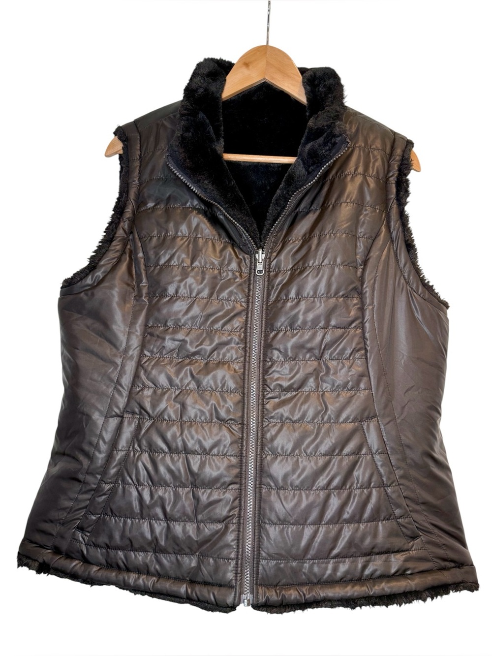 Women’s Nicole Miller Faux Fur Reversible Vest XL Black